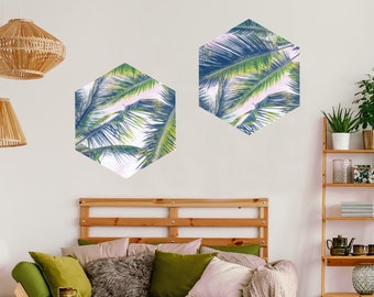 Paradise Palm Wall decal - Tropical  Palm Tree Hexagon Decal By Chromantics
