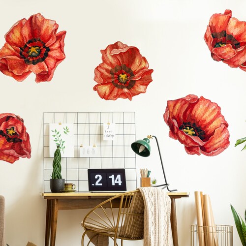 California Poppies Watercolor Wall Decal Kit Flower Wall Etsy