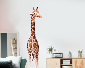 Tall Giraffe Watercolor Wall Decal Sticker Set- Safari Themed Nursery Wall Murals by Chromantics