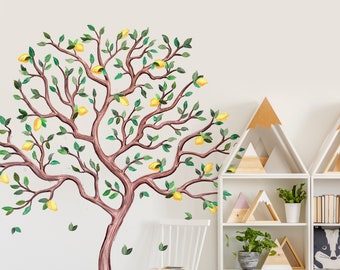 Large Citrus Tree Watercolor Wall Decals- Lemon or Orange Tree decal Set by Chromantics