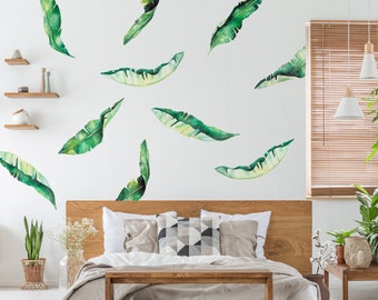 Banana Leaves Watercolor Wall Decal- Tropical Leaves Wall Mural by Chromantics