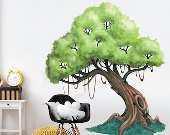 Knotty Oak Tree Watercolor Wall Decal Mural Kit- Nature themed decal Set by Chromantics