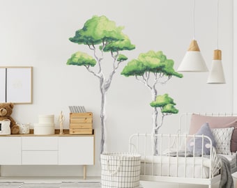 Towering Acacia Trees Watercolor Wall Decal Mural Kit - Forest Decor Nature Wall Decal by Chromantics