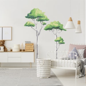 Towering Acacia Trees Watercolor Wall Decal Mural Kit - Forest Decor Nature Wall Decal by Chromantics