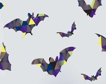 Patterned Bats Wall Decal Kit - Halloween Geometric  Bat Wall Decal by Chromantics