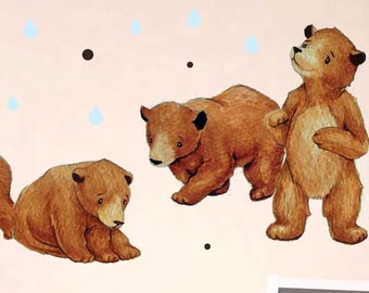 Brown Bear Watercolor Wall Decal Kit - Bear and Polka Dot Wall Decal for Nursery and Kids Room - Reusable Wall Decal by Chromantics