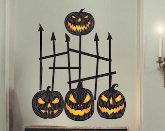 Jack-o-Lantern Wall Decal Set - Halloween Black and Orange Pumpkin Wall Decal by Chromantics
