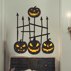 Jack-o-Lantern Wall Decal Set - Halloween Black and Orange Pumpkin Wall Decal by Chromantics