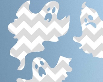 Spooky Halloween Ghosts with Chevron Wall Decal Kit - Halloween Wall Decal by Chromantics