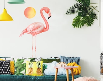 Tropical Flamingo Watercolor Wall Decal Kit - Large Flamingo Wall Decal - Reusable Wall Decal by Chromantics