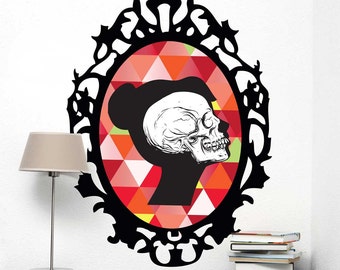 Colorful Skull Cameo Wall Decal - Halloween Geometric Skull Wall Decal by Chromantics