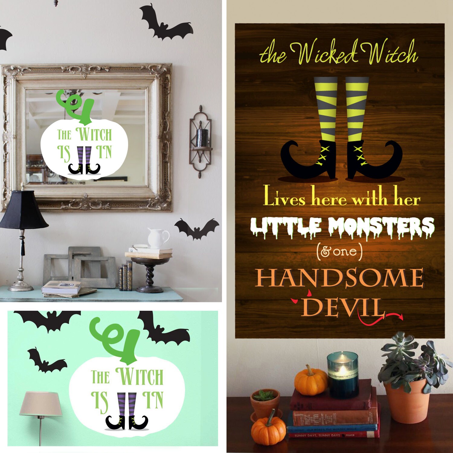 Witch Themed Halloween Signs Wall Decal Kit Halloween Wall - Etsy