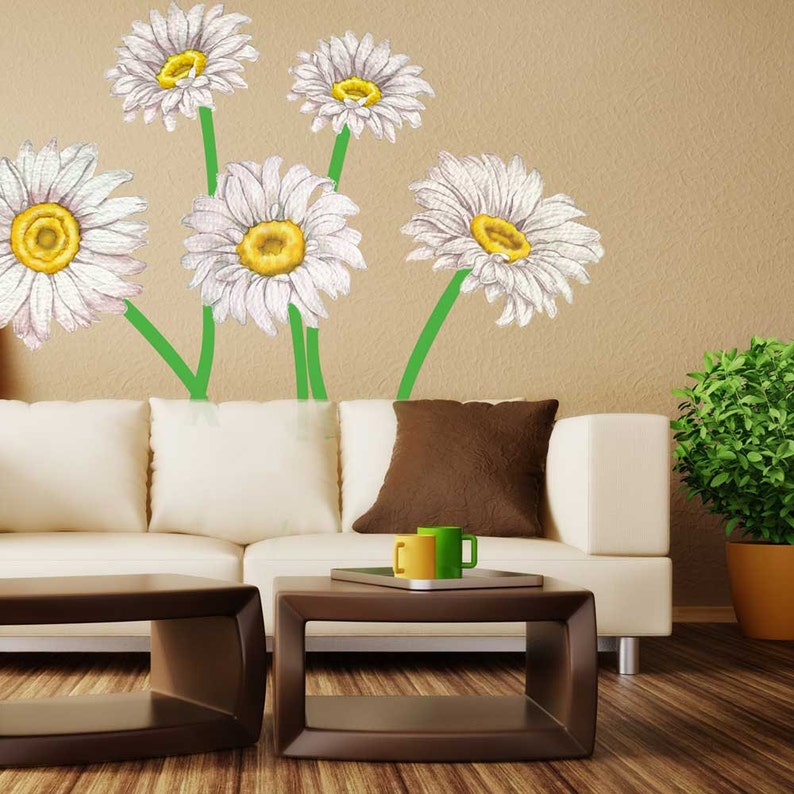 Daisy Watercolor Wall Decal Kit Flower Wall Decal Reusable Etsy
