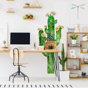 Saguaro Cactus Watercolor Wall Decal - Tall Cactus Dessert Nature Wall Mural by Chromantics