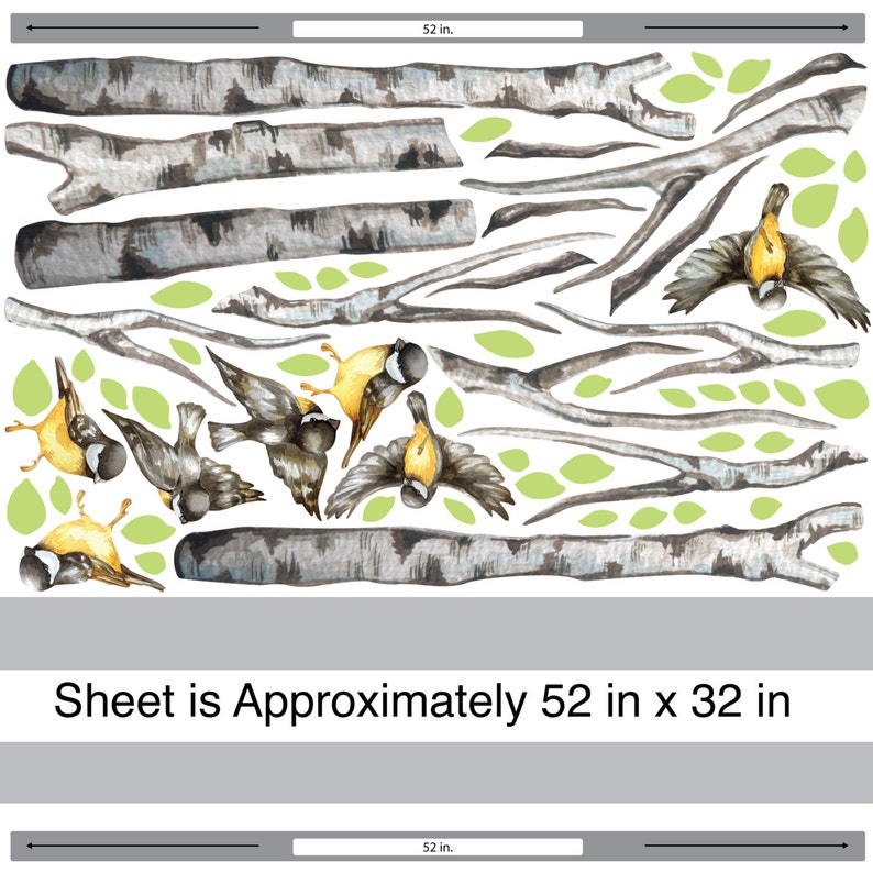 Flying Birds and Birch Trees Watercolor Wall Decal Kit - Forest Decor ...