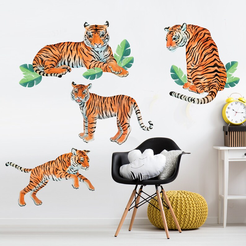 Exotic Tiger Watercolor Wall Decal Sticker Set- Jungle Theme Nursery ...