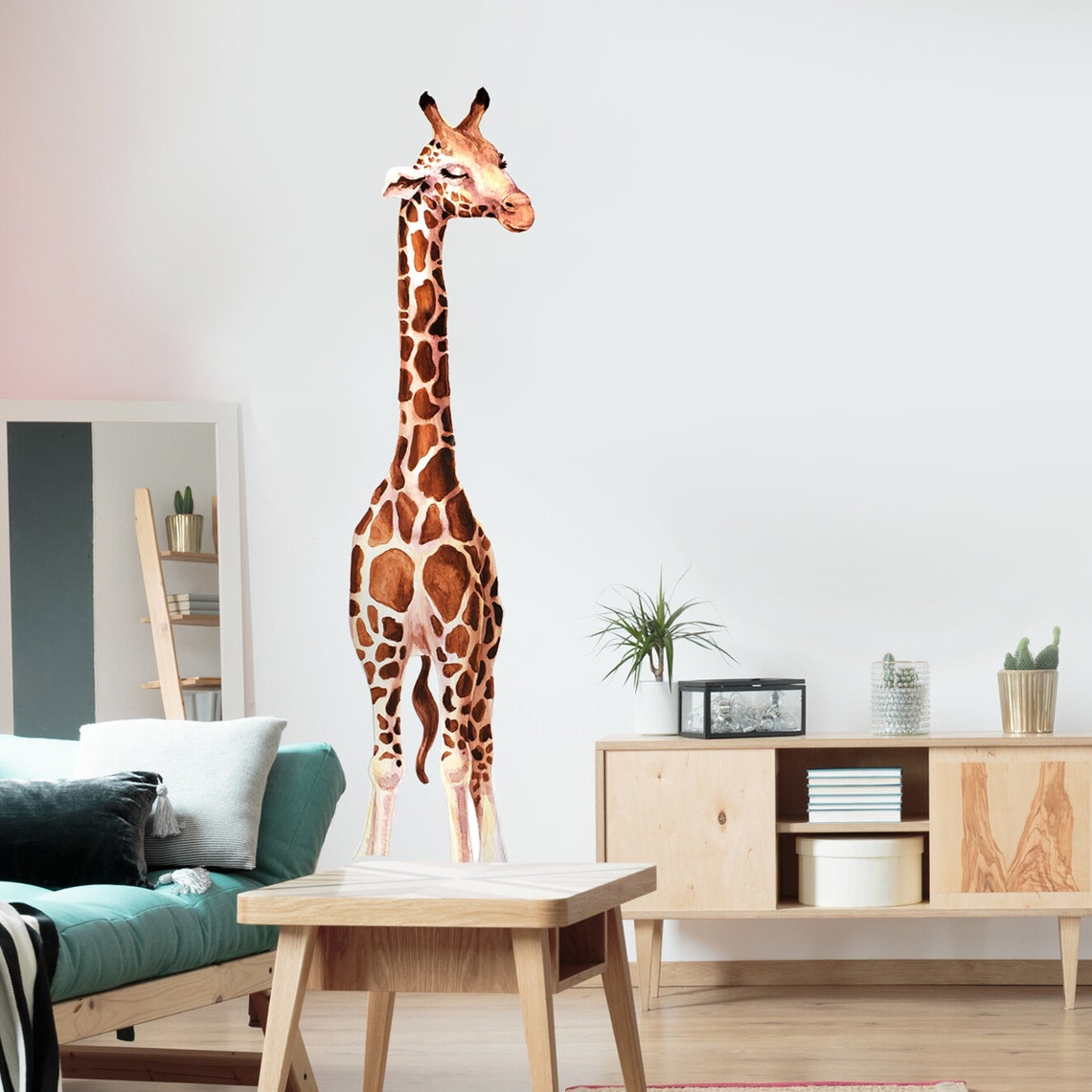 Tall Giraffe Watercolor Wall Decal Sticker Set- Safari Themed Nursery ...