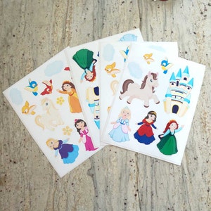 May include: A set of princess-themed stickers featuring a castle, horses, birds, and princesses in various colors and poses.