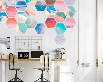 Hexagonal Sky Wall Decal Tiles - Create Your Own Geometric Wall Mural By Chromantics