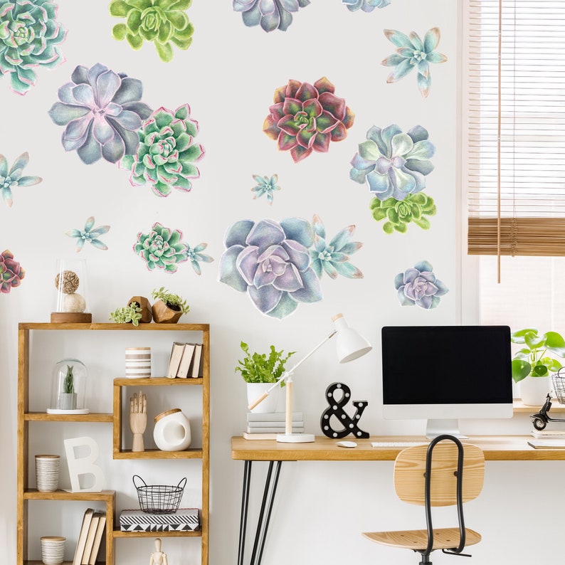 Succulent Variety Watercolor Wall Decal Kit Flower Wall Etsy