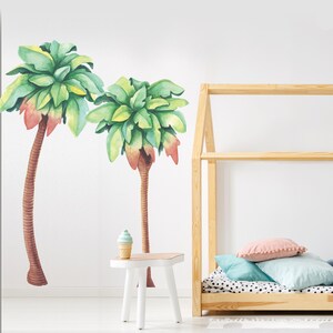 Sunset Palm Trees Watercolor Wall Decal Set -  Tropical Beachy Decal by Chromantics