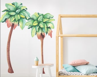 Sunset Palm Trees Watercolor Wall Decal Set -  Tropical Beachy Decal by Chromantics