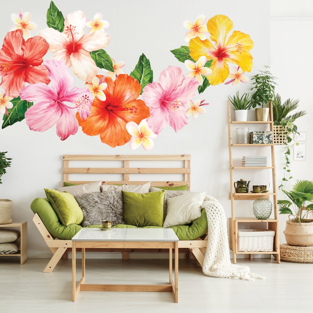 sticker mural & vitrine décor design fleurs d'hibiscus