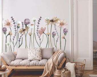 Spring Wild Flowers Watercolor Wall Decal Kit - Flower Wall Decal - Reusable Wall Decal by Chromantics