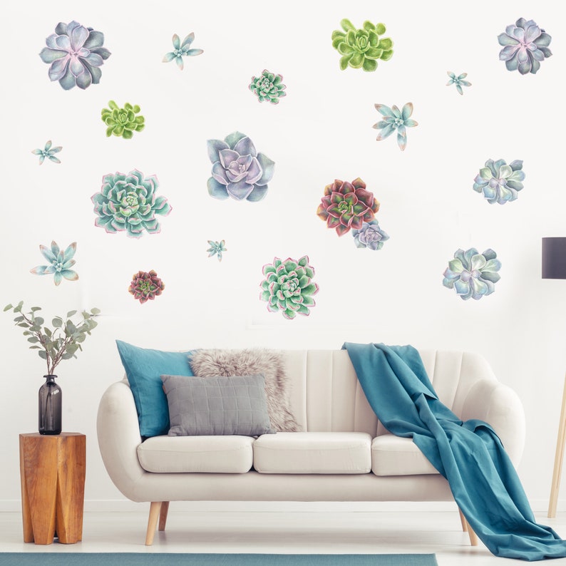 Succulent Variety Watercolor Wall Decal Kit Flower Wall Etsy