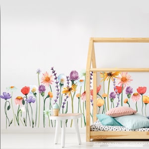 Wild Flower Bundle Watercolor Wall Decal Kit - Flower Wall Decal - Reusable Wall Decal by Chromantics