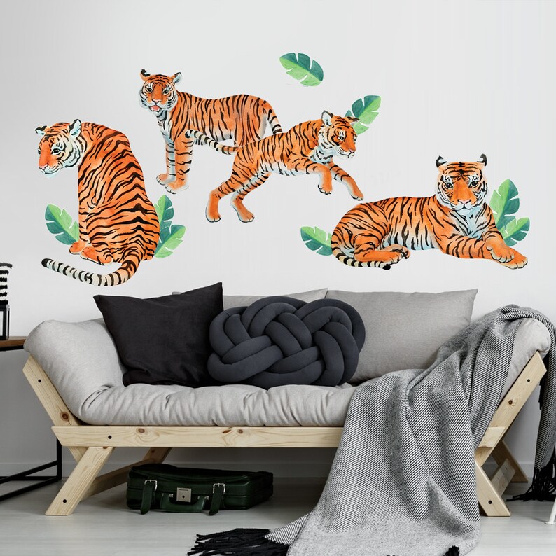 Exotic Tiger Watercolor Wall Decal Sticker Set- Jungle Theme Nursery ...
