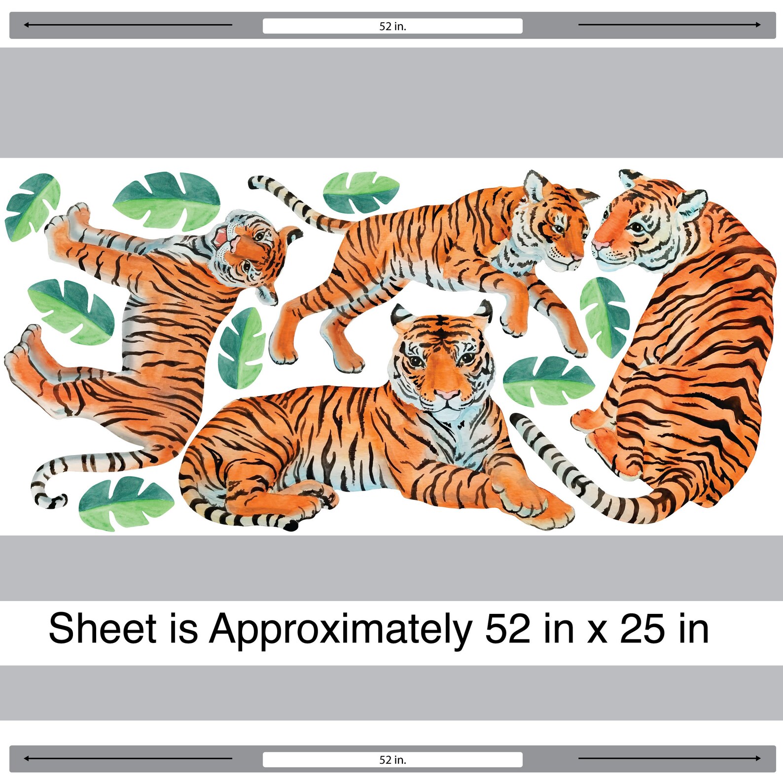 Exotic Tiger Watercolor Wall Decal Sticker Set- Jungle Theme Nursery ...