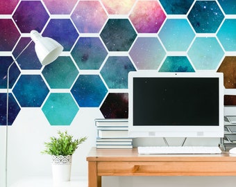 Hexagonal Space Wall Decal Tiles - Create Your Own Geometric Wall Mural By Chromantics