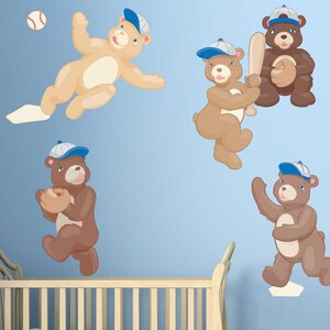 All Star Baseball Bears Wall Decal Kit - Sports Bear Wall Decal by Chromantics