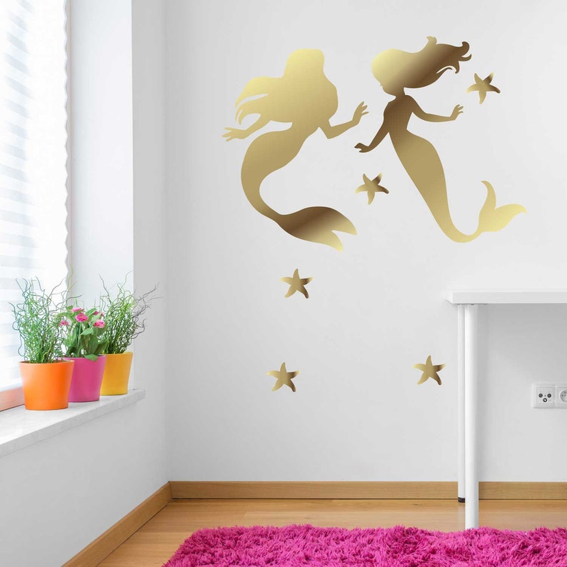 Mermaid Silhouette Wall Decal Set Mermaid Kiss Cut Wall Etsy
