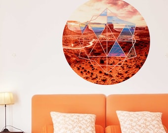 Geometric Desert View Wall Decal- Red Desert Scene Wall Decal by Chromantics