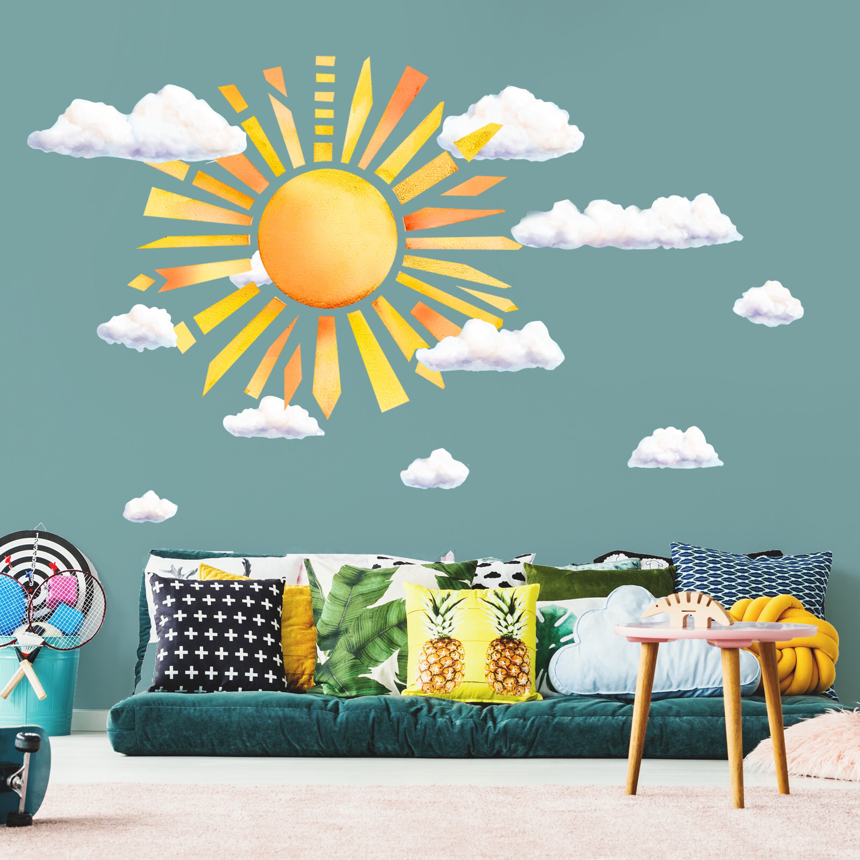 13-teiliges Wandtattoo-Set "Wolken" - Für Kinderzimmer & Wohnraum, Gelb, Selbstklebend
