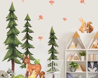 Watercolor Pine Trees & Forest Animals Wall Decal Bundle- Chromantics