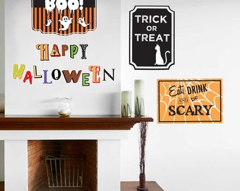 Happy Halloween Signs Wall Decal Kit - Halloween Wall Decal by Chromantics