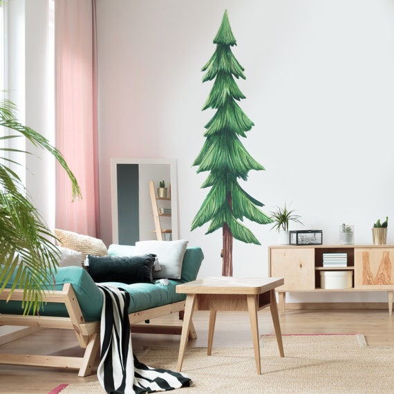Adesivi Murali Albero Di Pino Verde Acquerello: Decalcomania Rimovibile 30x90cm Per Soggiorno, Camera Da Letto O Camera Bambini, Facile Da Applicare - 3