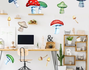 Forest Mushroom Watercolor Wall Decal Kit - Mushroom Wall mural for Nursery and Kids Rooms by Chromantics