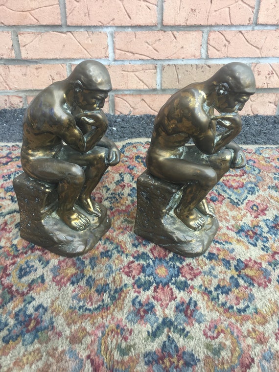 Vintage Brass Podpórki Figury Figury Człowiek Myślący