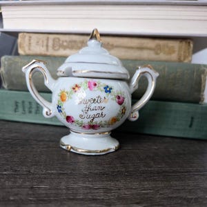 Vintage Glass Painted Sweeter Than Sugar Bowl Painted Floral Vintage Sweeter Than Sugar Mini Sugar Bowl with Lid Spoon Slot Vintage Coffee