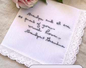Custom Handwriting Embroidered Hanky, Personalized Something Blue Keepsake Bridal Gift