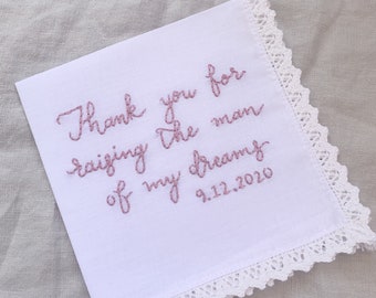 Custom Embroidered Mother of the Groom Handkerchief for Wedding, Personalized Hanky Gift for Mom, Mothers Day for Mother in Law, Thank You