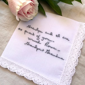 Custom Handwritten Embroidered Wedding Handkerchief for the Bride, Special Message Hanky, Something Blue Bridal Handkerchief, Wedding Gift