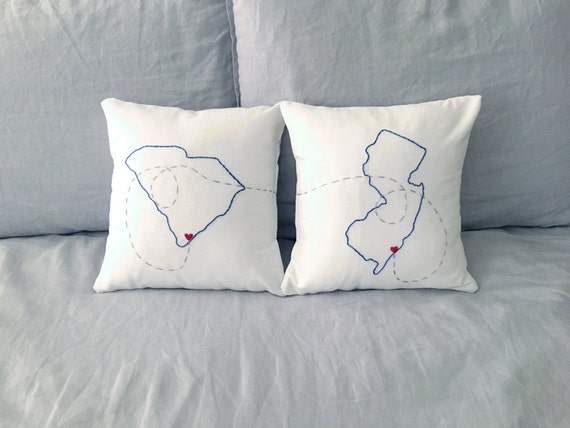 Couples Map Pillows Embroidered State To State Decorative Etsy