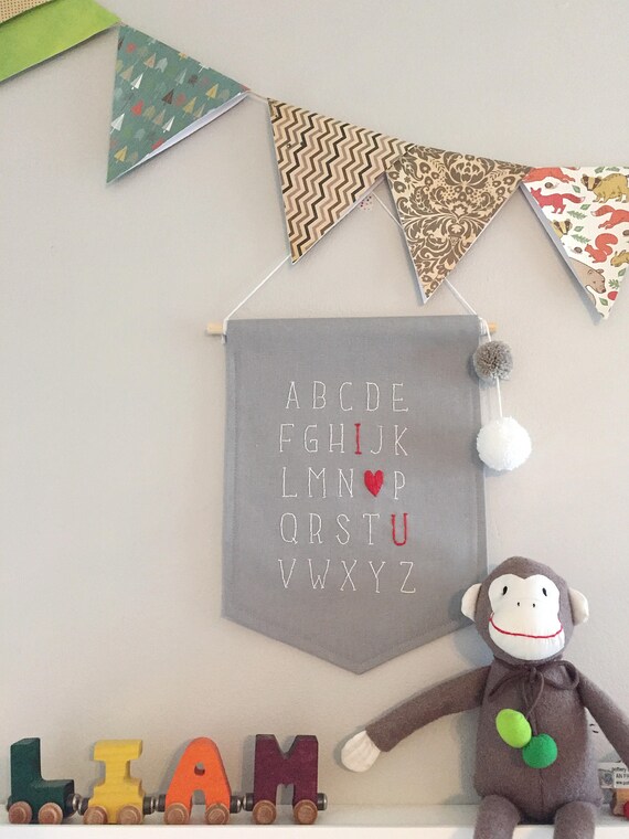 Cloth Banner With Tassels Abc I Heart You Banner Flag Etsy