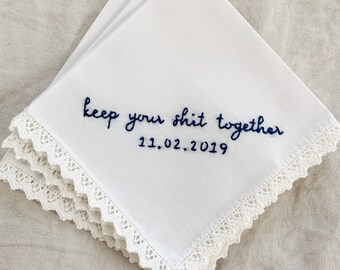 Bundle Bridesmaid Gift Set. Custom embroidery. Bridal Handkerchief Set. Personalized bride accessory. Something blue. Mother of the bride.