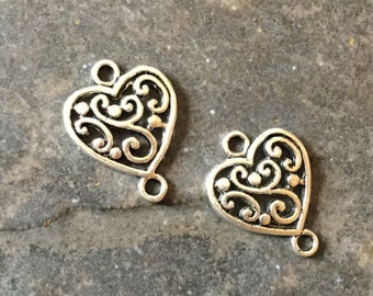 CLEARANCE Heart shaped Silver filigree connectors for jewelry making Earring Connectors Tassel holders package of 2